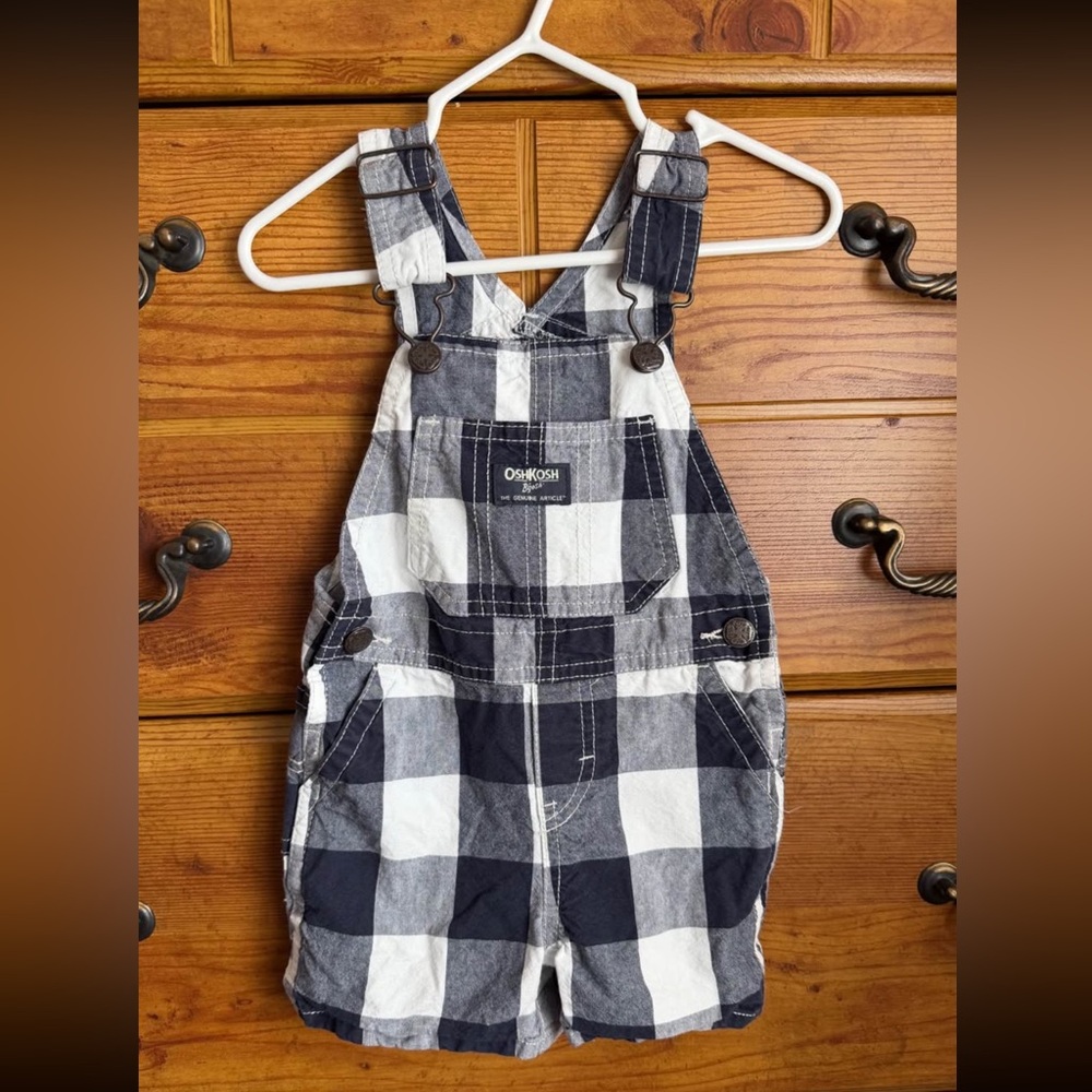 Baby OshKosh plaid short overalls size 12m